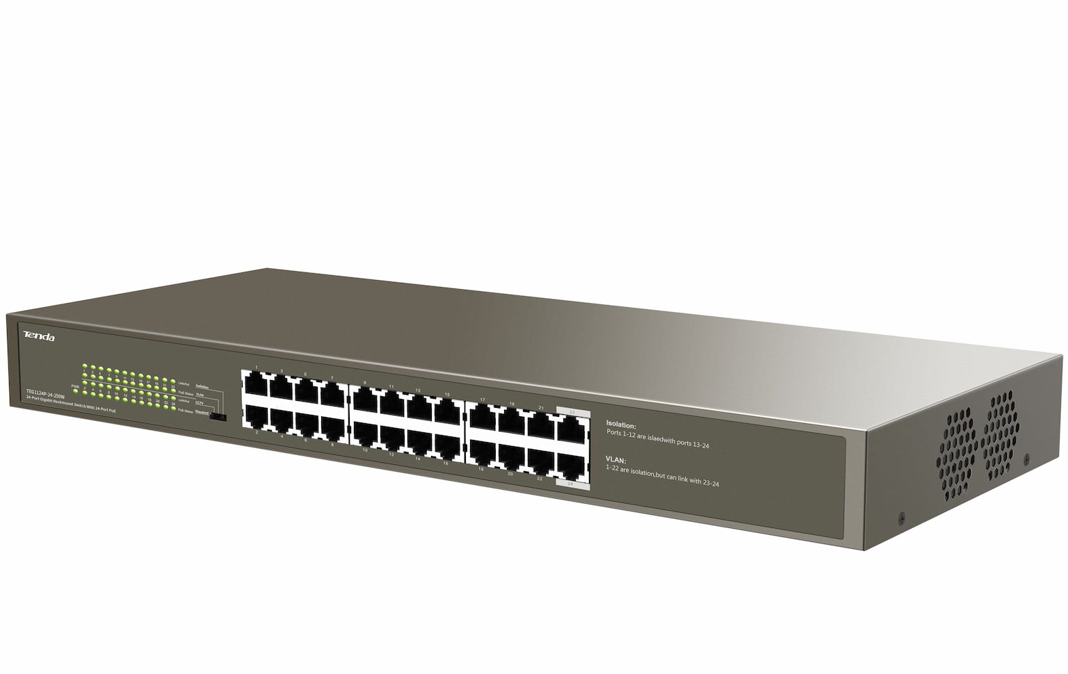 Коммутатор Tenda TEG1124P-24-250W, 24×1 Гбит/с PoE, неуправляемый