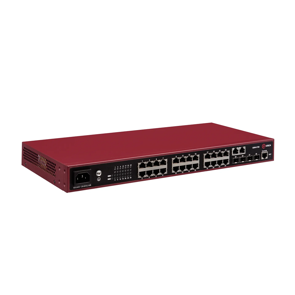 Управляемый коммутатор уровня L2+, 24 порта 10/100/1000BASE-T, 4 порта 100/1000BASE-X SFP, 4K VLAN, 16K MAC адресов, консольный порт, встроенный БП, 100-240В AC