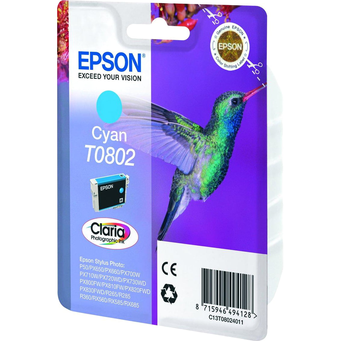 Картридж струйный Epson C13T08024011 голубой для Epson St PhP50/PX660/PX720WD (330 стр.)