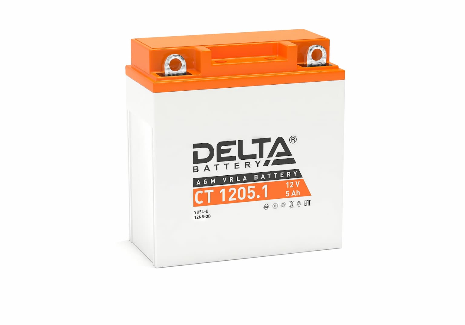 Аккумуляторная батарея Delta CT 1205.1 12В/5А·ч, клемма Болт + гайка Ø 5 мм (120х61х129мм (134мм), 1,8кг, Срок службы 5 лет
