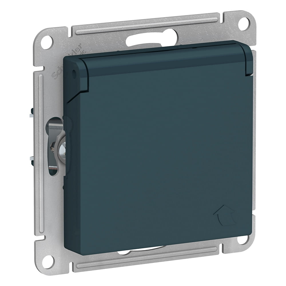 Розетка с зазем. со шторками с крышкой Schneider Electric AtlasDesign ATN000846, 16А, IP20, механизм, изумруд