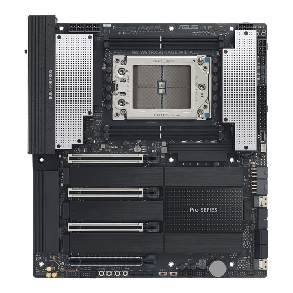 Серверная материнская плата ASUS PRO WS TRX50-SAGE WIFI A, sTR5, AMD TRX50, 4xDDR5, 4xSATA, 4xM.2, 2xSlimSAS, 3xPCIe 5.0 x16, 1xPCIe 4.0 x16, 2xDP, 1x10Gb LAN, 1x2.5Gb LAN, Wi-Fi 7, Bluetooth 5.4, 2xUSB-C 40Gbps (USB4), 6xUSB-A 10Gbps, 1xUSB-A 2.0, 2x3.5 мм, 5.1, CEB