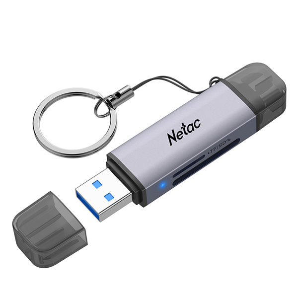 Карт-ридер Netac WK13/серый/SD/SDHC/SDXC/microSD/microSDHC/microSDXC/USB-A/USB Type-C/пластик