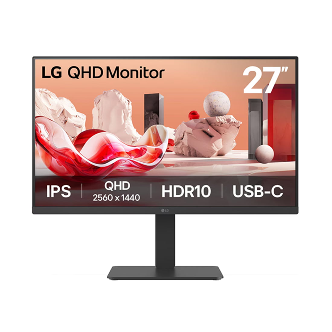 Монитор 27" LG 27BA65QB-B IPS 2560x1440, 100 Гц, 5 мс, 16:9, HDR10, 350 кд/м², DisplayPort, HDMI 2.0, USB-C (65 Вт), встроенные динамики, Flicker Free, Low Blue Light, регулировка по высоте, поворот на 90 градусов, черный