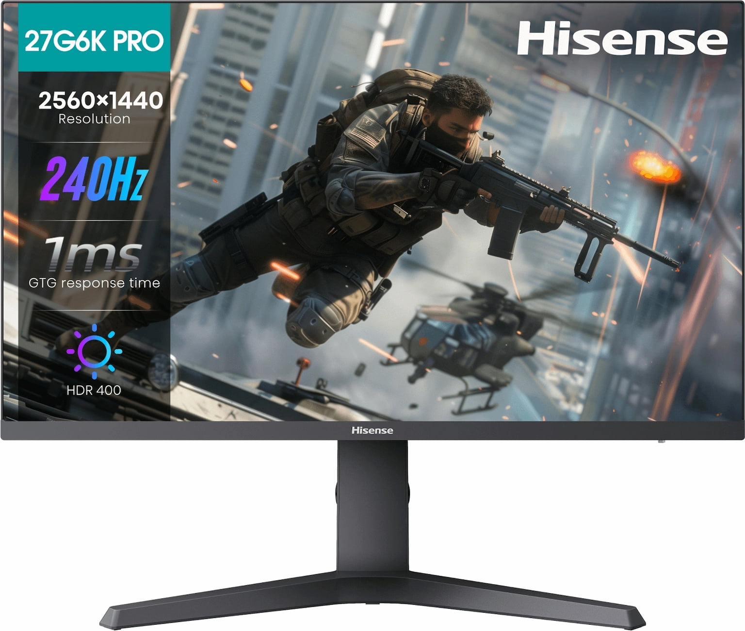 Монитор 27" Hisense 27G6K-PRO IPS 2560x1440, 240 Гц, 1 мс, 16:9, 320 кд/м², 2xHDMI, DisplayPort, HDR400, Flicker Free, Low Blue Light, RGB-подсветка, регулировка по высоте, поворот на 90 градусов, черный