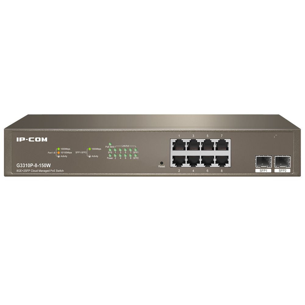 Коммутатор IP-COM G3310P-8-150W, 8×1 Гбит/с PoE + 2×1 Гбит/с SFP, управляемый