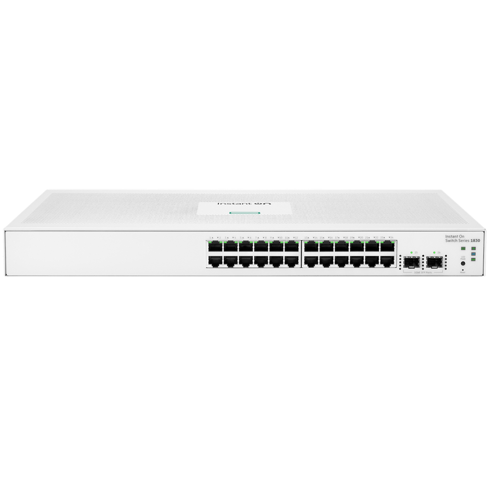 Коммутатор HPE Instant On 1830 24G 2SFP, 24×1 Гбит/с + 2×1 Гбит/с SFP, настраиваемый