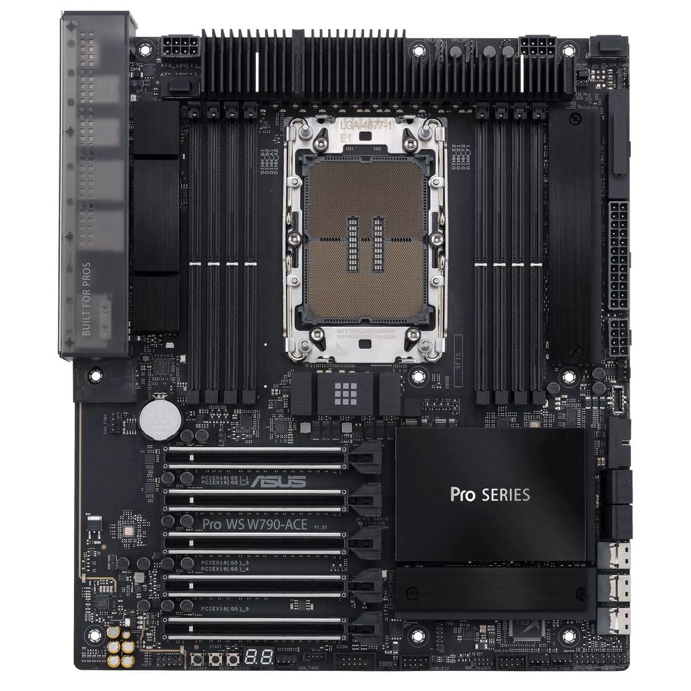Материнская плата серверная ASUS Pro WS W790-ACE, LGA 4677, Intel W790, 8xDDR5, 4xSATA, 2xM.2, 5xPCIe 5.0 x16, 1xLAN 2.5Gb, 1xLAN 10Gb, 2xUSB 2.0 (9 pin), 1xUSB 3.2 Gen 1 (19 pin), 1xUSB 3.2 Gen 2x2 Type-C, 3.5 мм x5, SSI-CEB