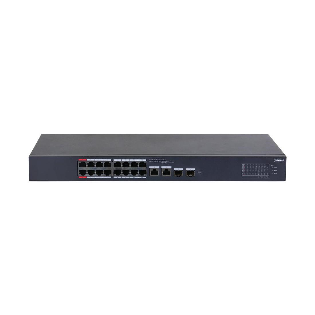 Коммутатор Dahua DH-CS4218-16ET-240, 16×100 Мбит/с + 2×1 Гбит/с Combo + 2×1 Гбит/с SFP, управляемый