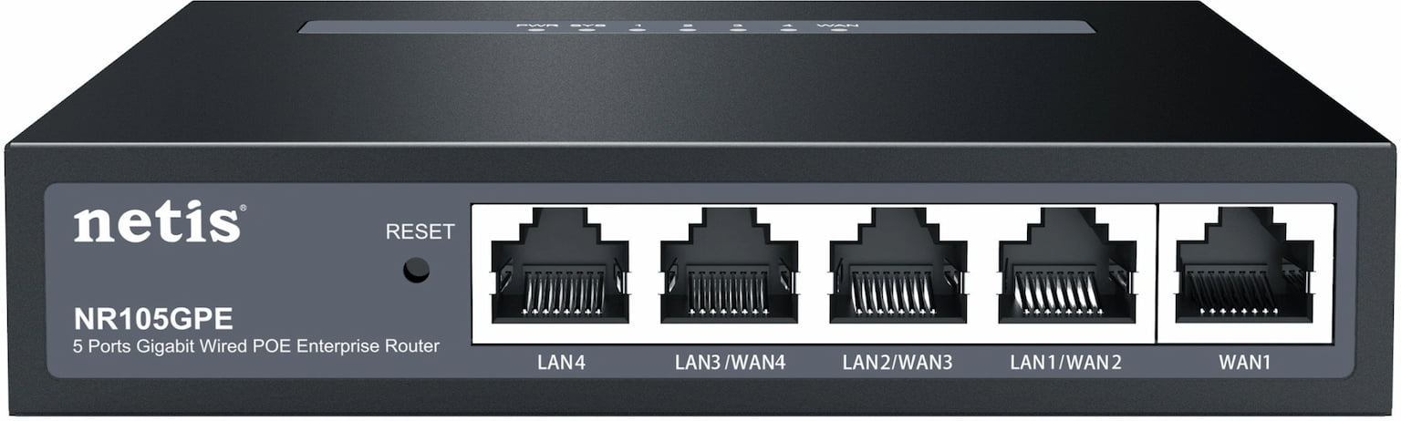 Маршрутизатор Netis NR105GPE, 4×1 Гбит/с WAN/LAN (4 PoE+) + 1×1 Гбит/с WAN, Multi-WAN, управляемый