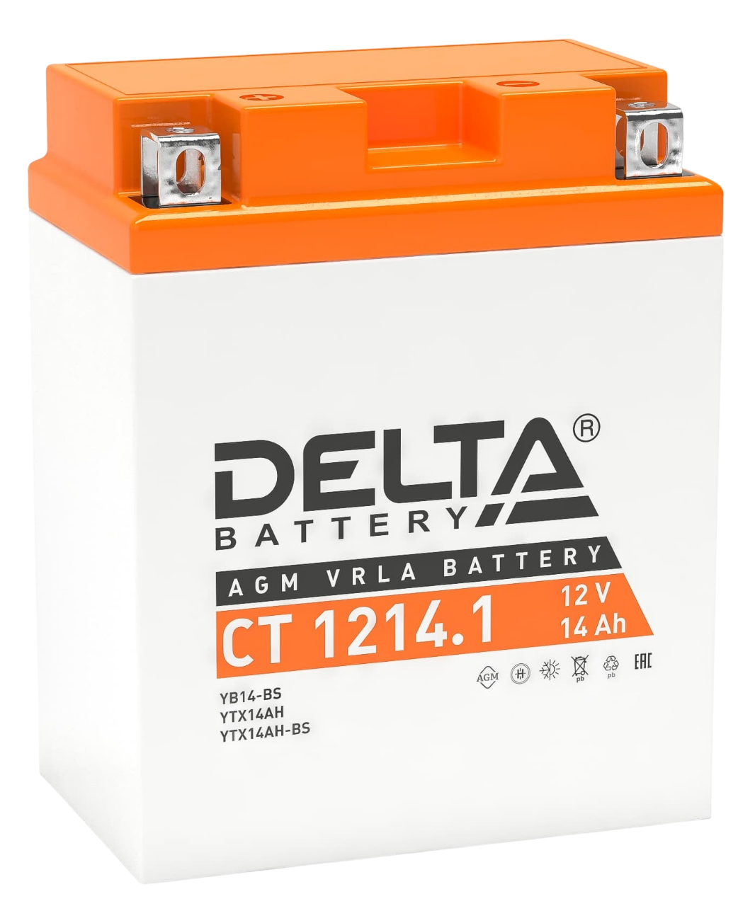 Аккумуляторная батарея Delta CT 1214.1 12В/14А·ч, клемма Болт + гайка Ø 6 мм (132х89х164мм (169мм); 4,6кг; Срок службы 5л