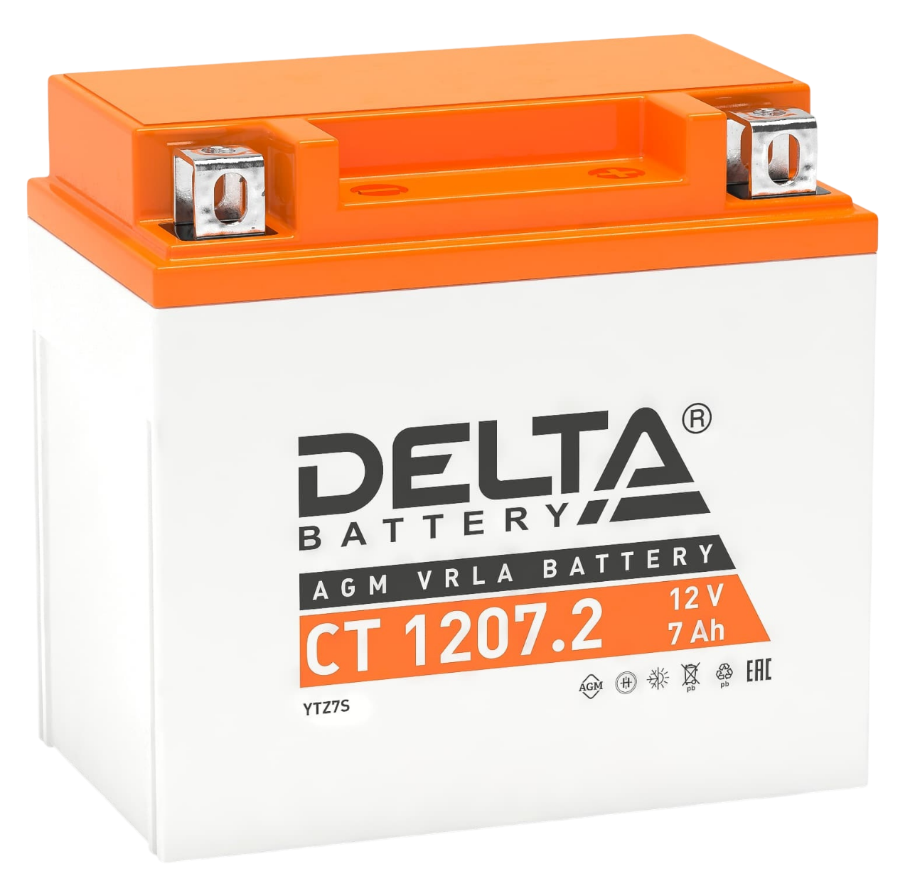 Аккумуляторная батарея Delta CT 1207.2 12В/7А·ч, клемма Болт + гайка Ø 6 мм (114х70х108мм (113мм), 2кг, Срок службы 5 лет