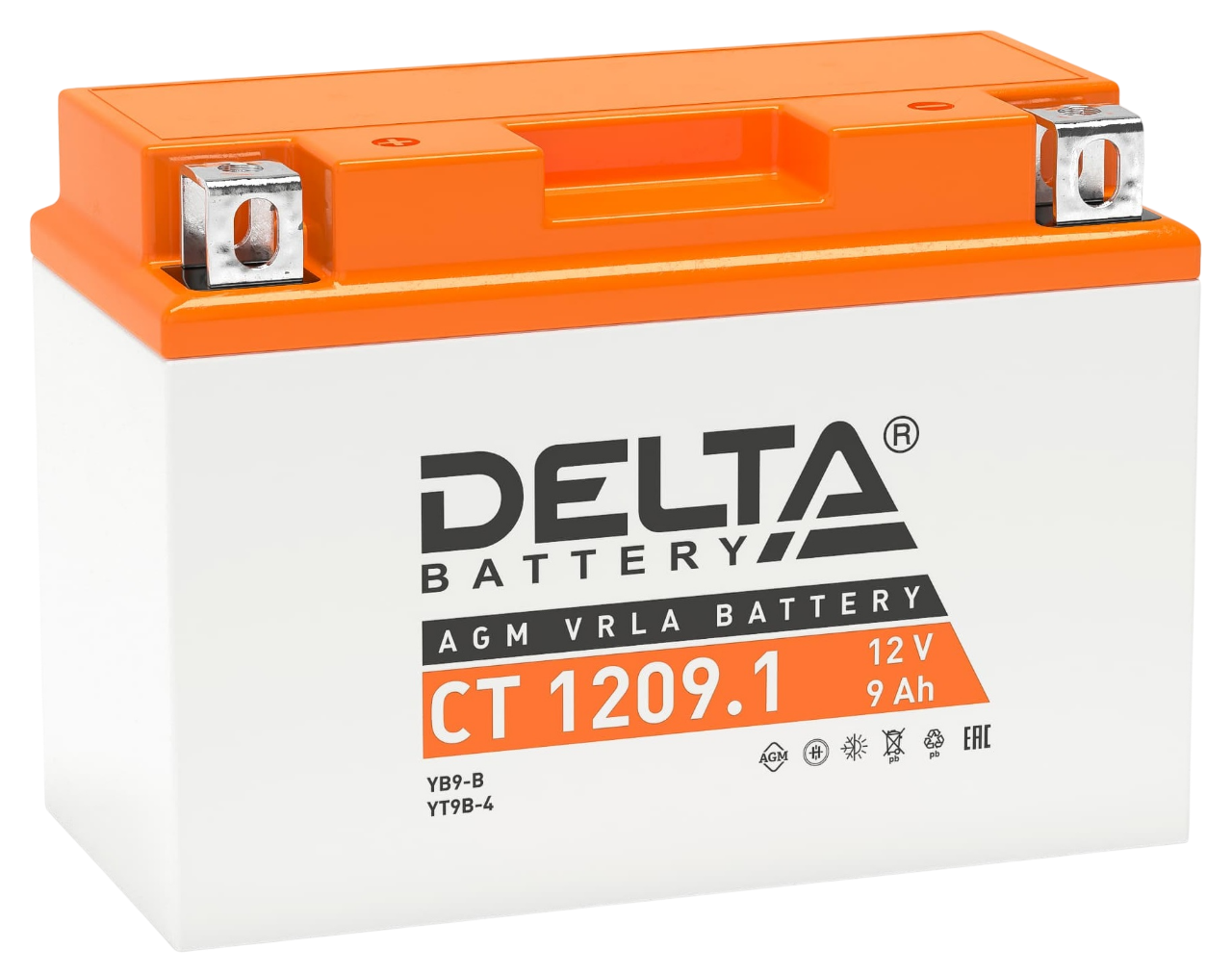 Аккумуляторная батарея Delta CT 1209.1 12В/9А·ч, клемма Болт + гайка Ø 6 мм (151х71х107мм (112мм); 2,65кг; Срок службы 5л
