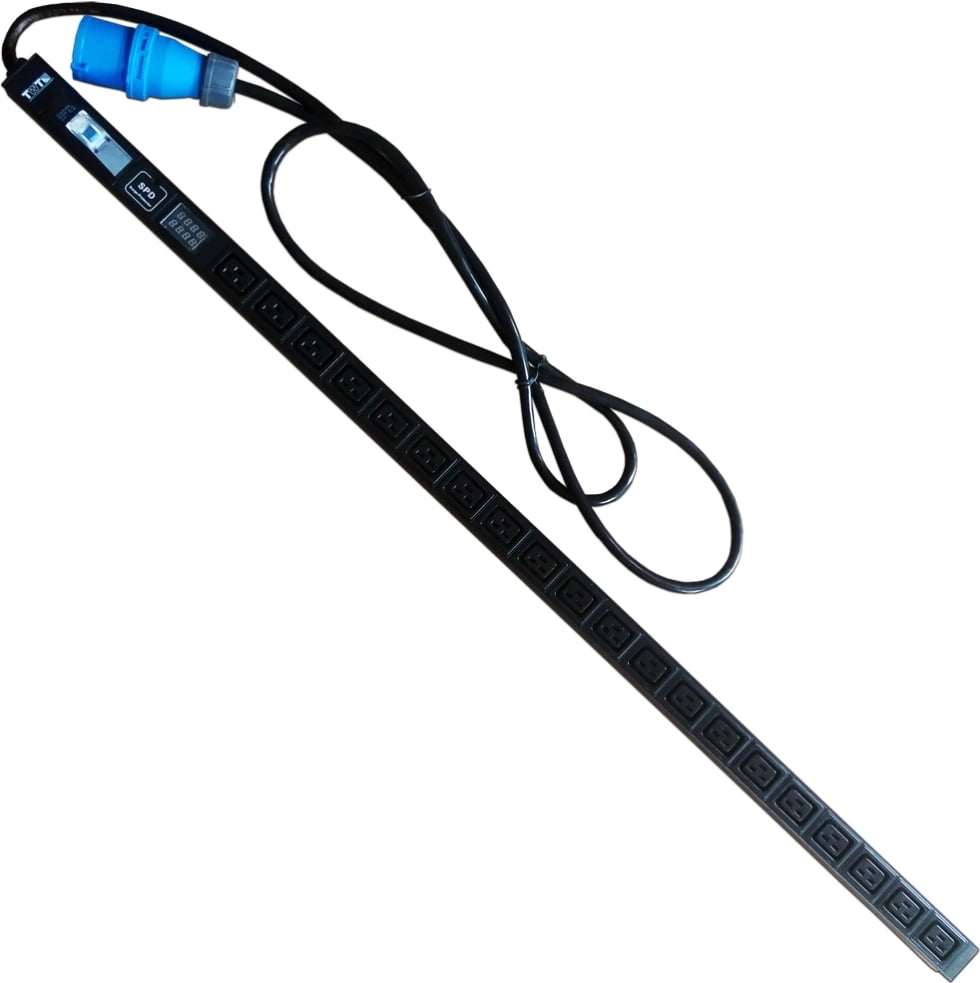 Вертикальный блок розеток, 20xC19, 250V, 32A, A/V-метр, шнур 3 метра, вилка IEC309