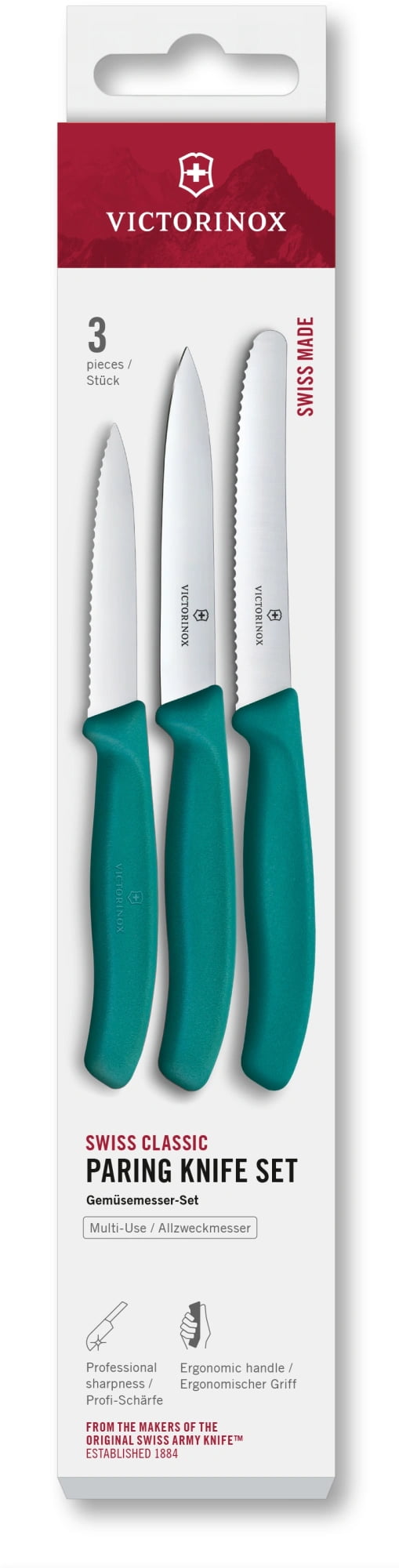 Набор ножей кухонных Victorinox Swiss Classic 6.7114.34C1 для овощей компл.:3предм. зеленый европодвес