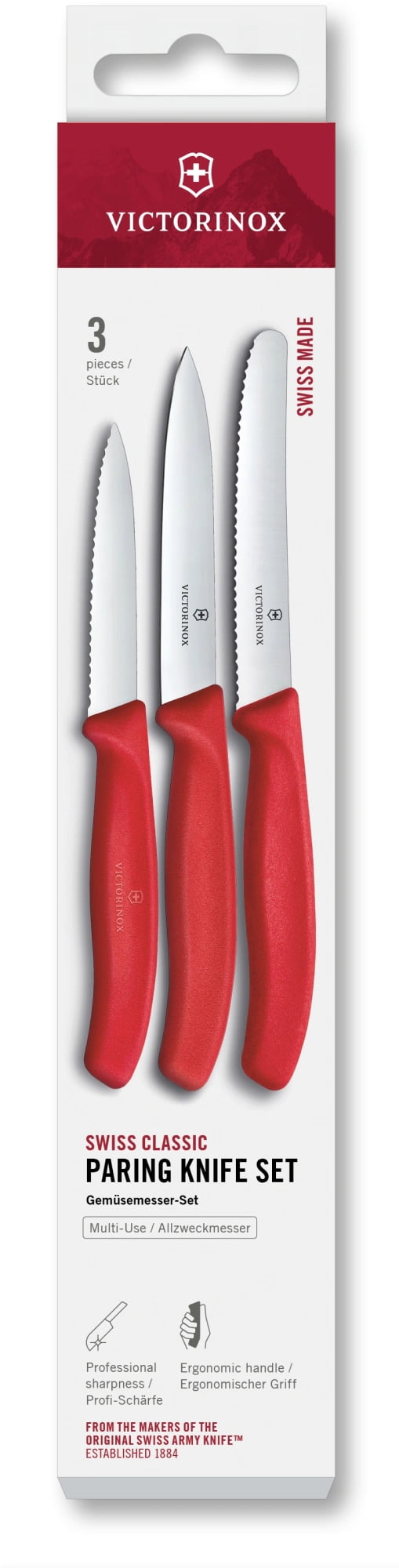 Набор ножей кухонных Victorinox Swiss Classic 6.7111.34C1 для овощей компл.:3предм. красный европодвес
