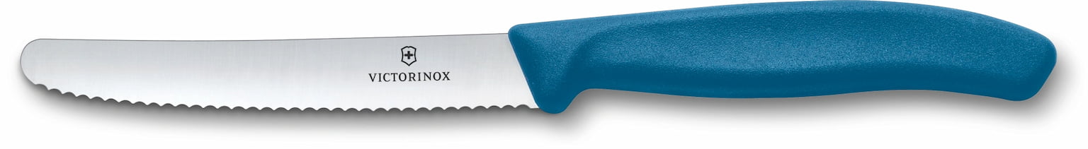 Нож кухонный Victorinox Swiss Classic 6.7832.C1 стальной столовый лезв. 110 мм серрейт. заточка синий