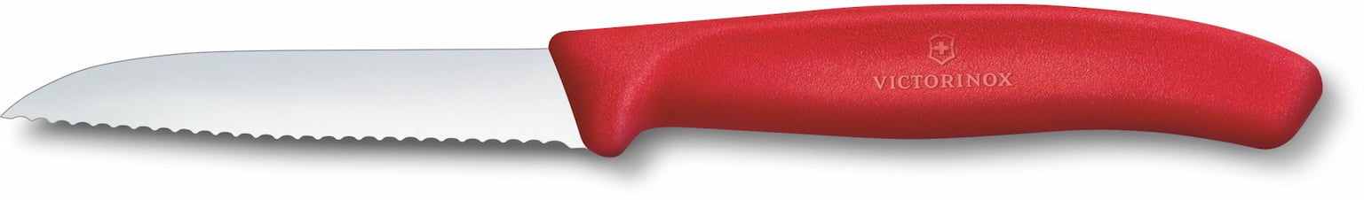 Нож кухонный Victorinox Swiss Classic (6.7431.C1) стальной для овощей лезв. 80 мм серрейт. заточка красный
