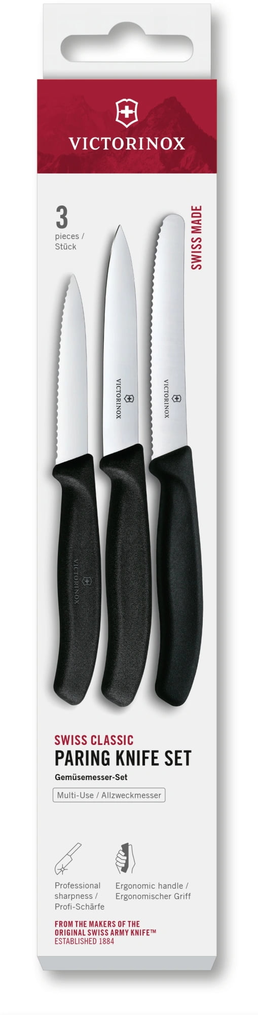 Набор ножей кухон. Victorinox Swiss Classic 6.7113.34 для овощей компл.:3предм. черный европодвес
