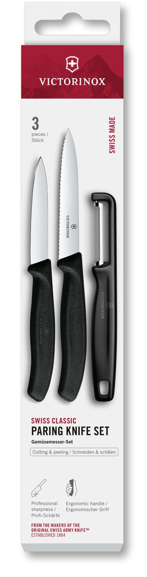 Набор ножей кухонных Victorinox Swiss Classic 6.7113.33 для овощей компл.:3предм. овощеч. черный европодвес