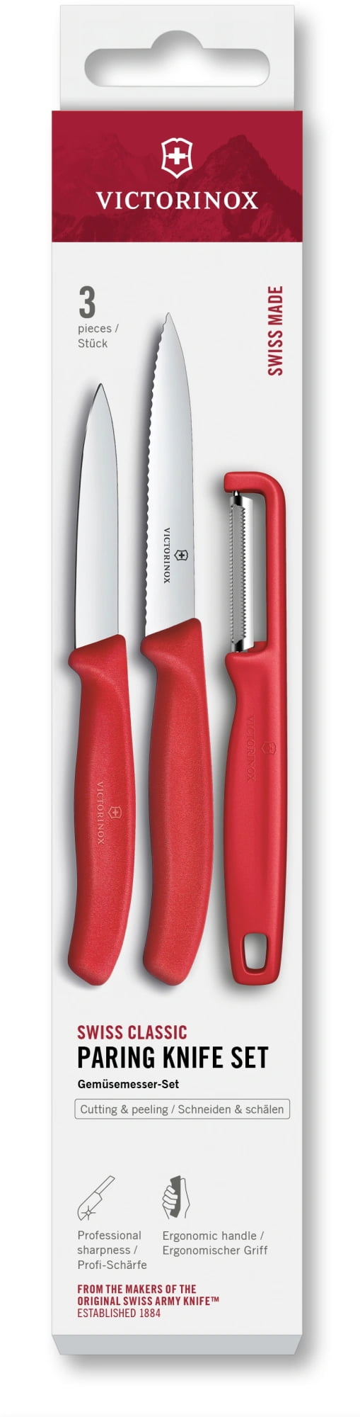Набор ножей кухонных Victorinox Swiss Classic 6.7111.33C1 для овощей компл.:3предм. овощеч. красный европодвес