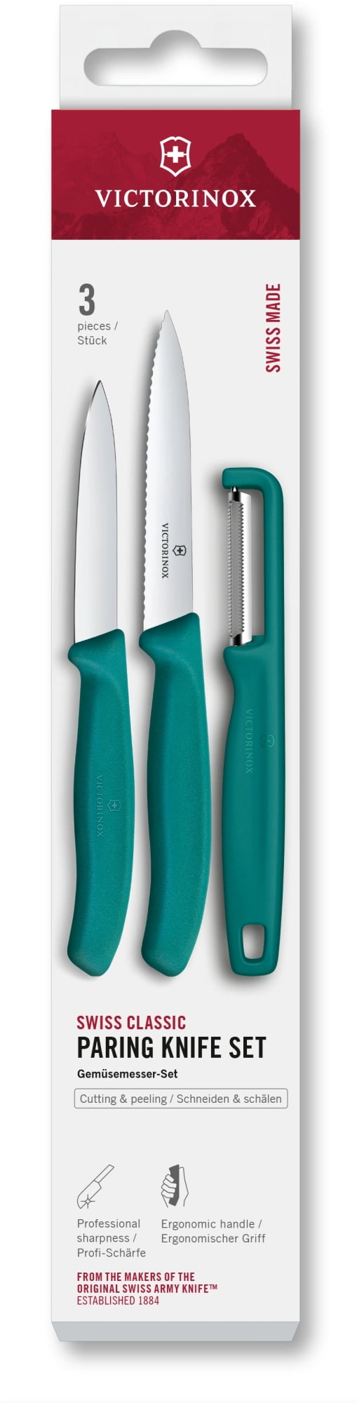 Набор ножей кухонных Victorinox Swiss Classic 6.7114.33C1 для овощей компл.:3предм. овощеч. зеленый европодвес