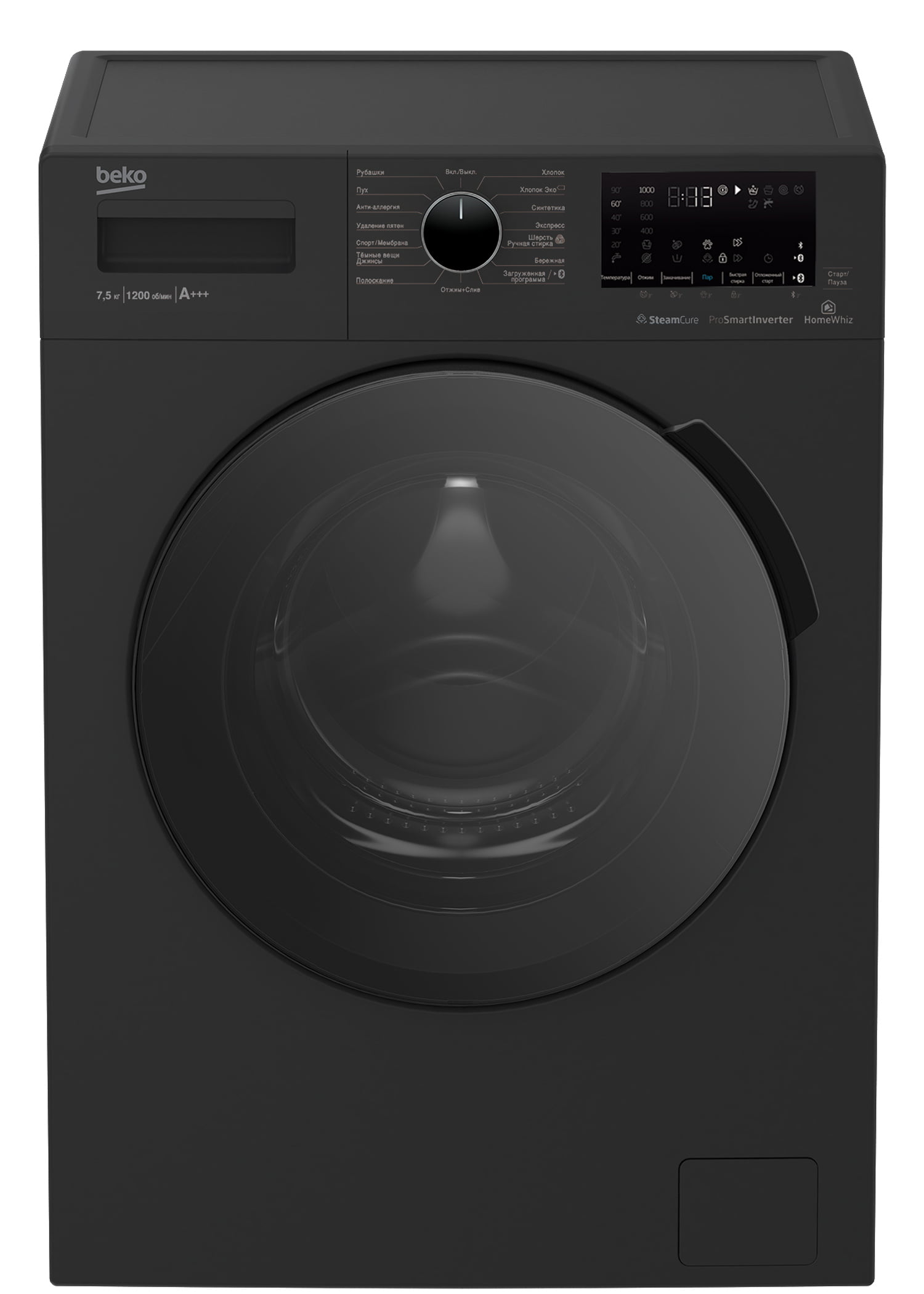 Стиральная машина Beko WSPE7H616A темно-серый, загрузка фронтальная 7,5 кг, 1200 об/мин., класс: А