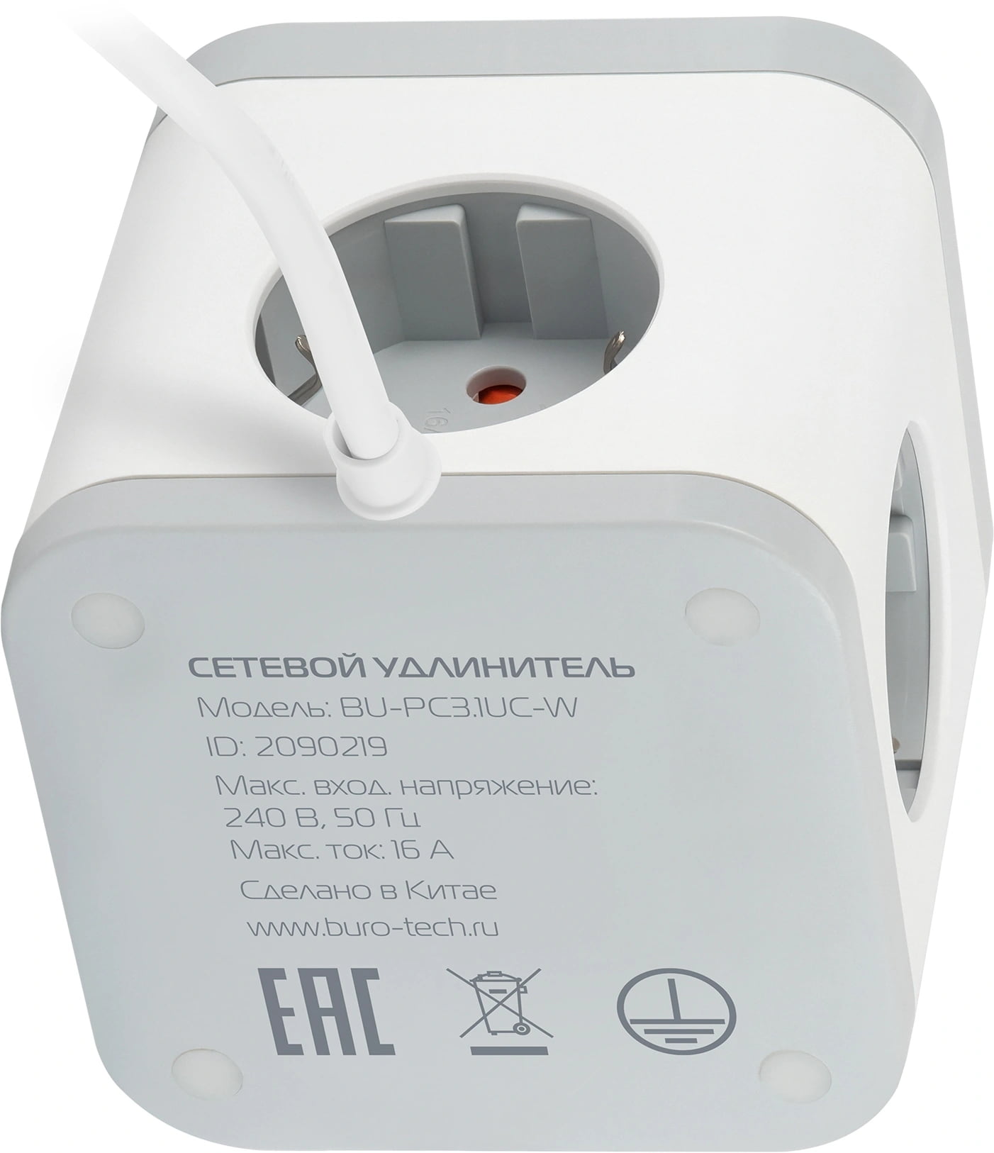 Сетевой удлинитель Buro BU-PC3.1UС-W 1.5 м (3 розетки) белый (пакет ПЭ)