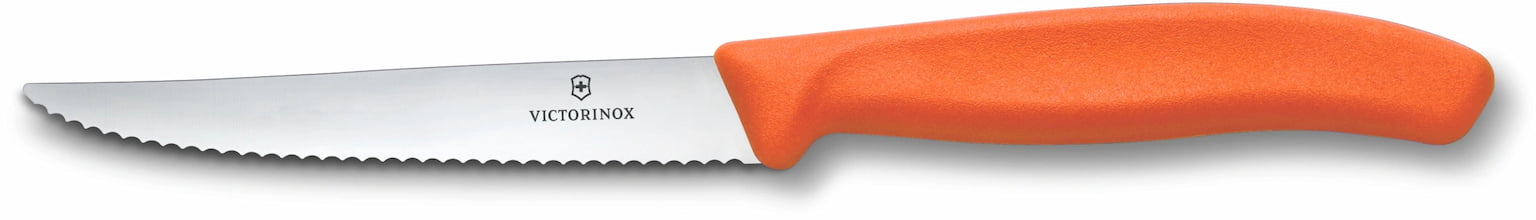 Нож кухонный Victorinox Swiss Classic 6.7239.C1 для стейка/пиццы лезв. 110 мм серрейт. заточка оранжевый