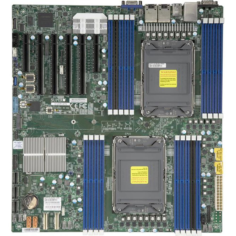 Материнская плата MBD-X12DPI-NT6-O 3rd Gen Intel® Xeon® Scalable processors Dual Socket LGA-4189 (Socket P+) supported, CPU TDP supports Up to 270W TDP, 3 UPI up to 11.2 GT/s,Intel® C621A,Up to 4TB RDIMM,DDR4-3200MHz Up to 4TB 3DS ECC LRDIMM,DDR4-3200MHz