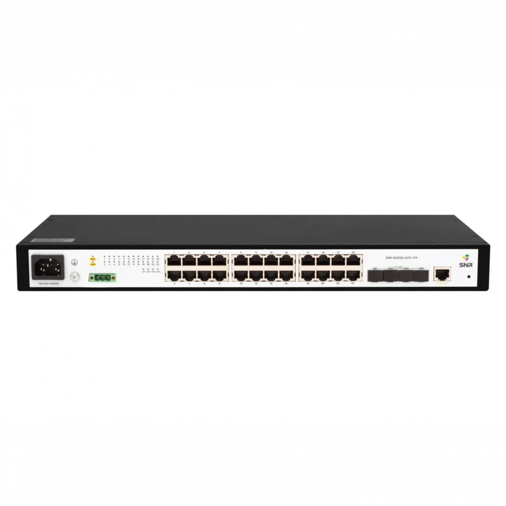 Коммутатор SNR SNR-S5210G-24TX-UPS, 24×1 Гбит/с + 4×10 Гбит/с SFP+, управляемый