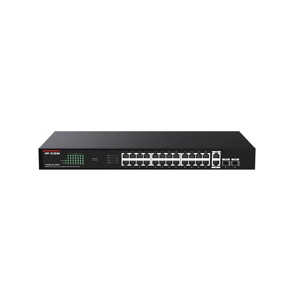 Коммутатор IP-COM G1128P-24-250W, 24×1 Гбит/с PoE + 2×1 Гбит/с + 2×1 Гбит/с SFP, неуправляемый