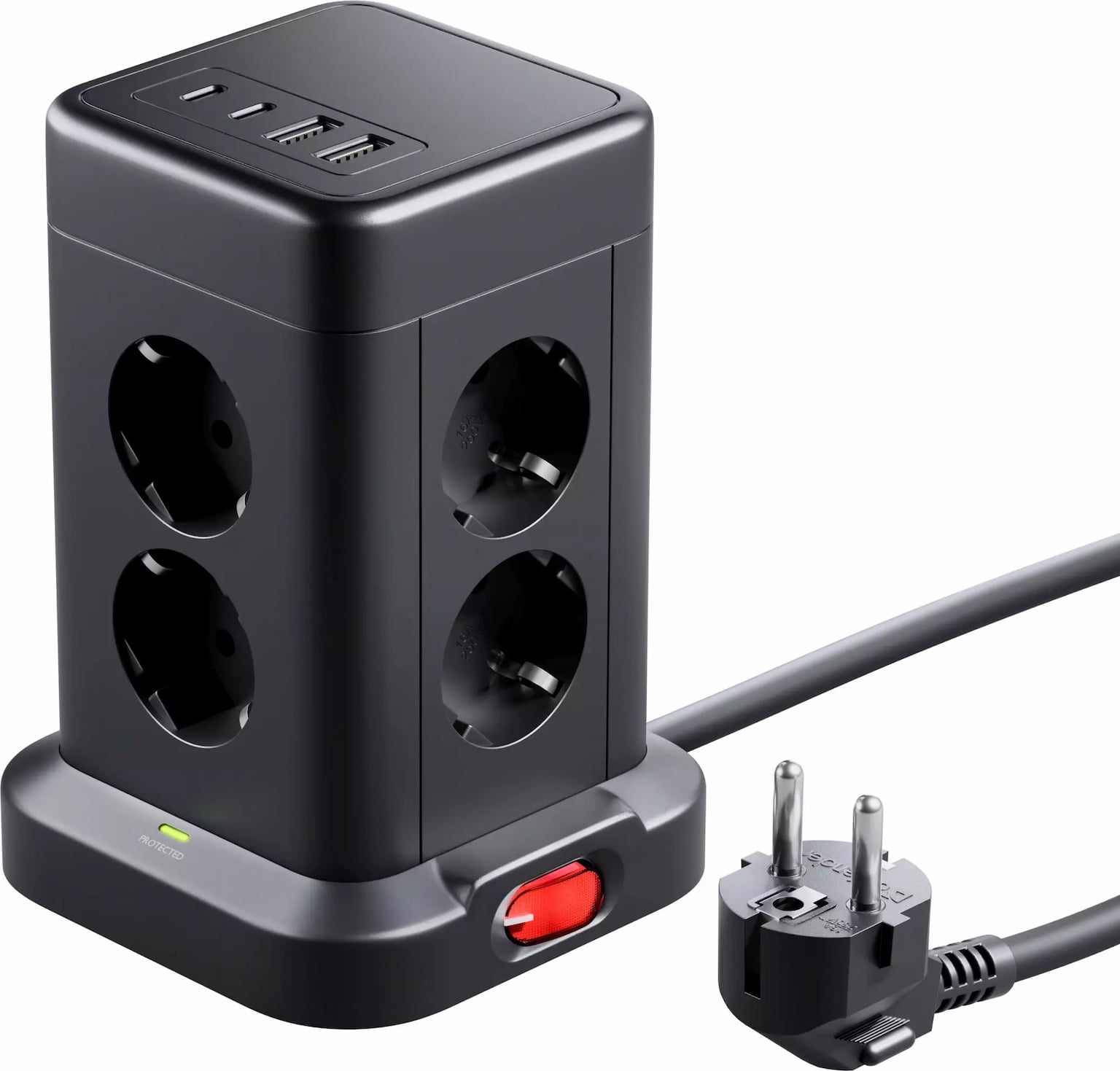 Сетевой фильтр Defender ILS 451 черный (2 м, 8 розеток, 2USB-A, 2USB-C)