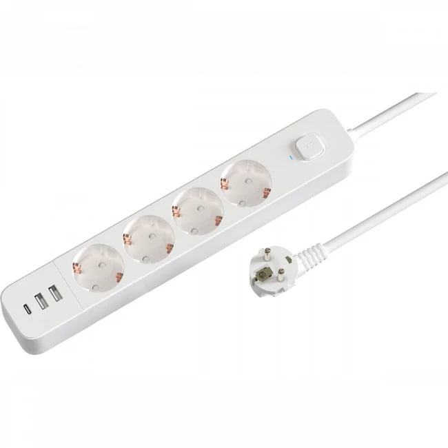 Сетевой фильтр Гарнизон EPS-OP-4-CU2-W-2 2.0 Мультипорт 4 р, 10А, 1xType-C PD, 2 х USB QC, 2 м, ур.защиты 4+, белый, пак (21449)