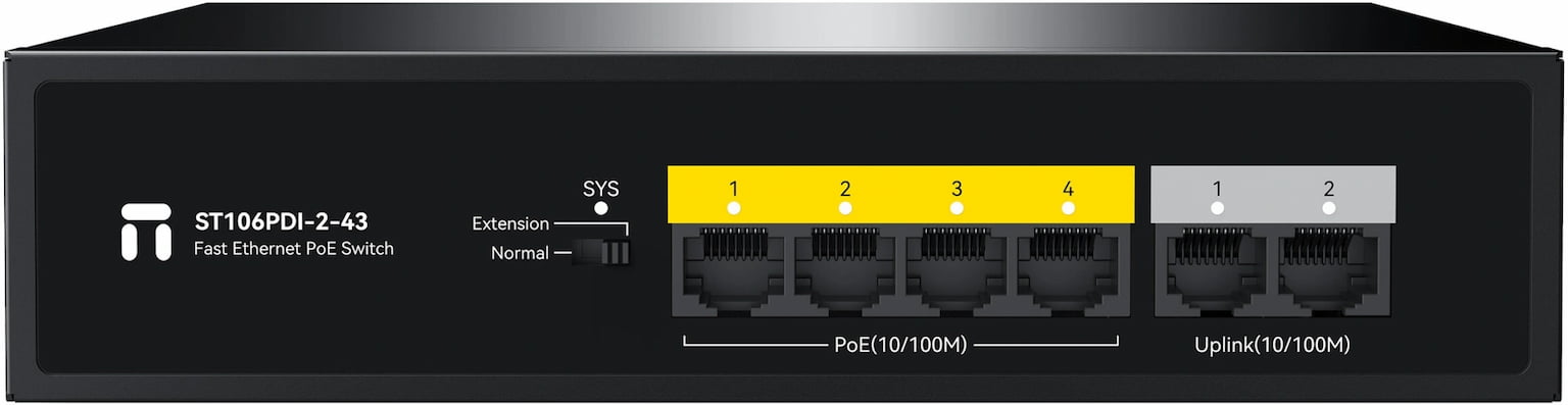 Коммутатор Netis ST106PDI-2-43, 4×100 Мбит/с PoE + 2×100 Мбит/с Uplink, неуправляемый