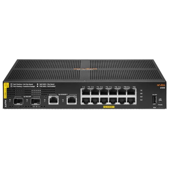Коммутатор HPE Aruba 6000 12G PoE 2SFP 139W, 12×1 Гбит/с PoE+ + 2×1 Гбит/с SFP, управляемый