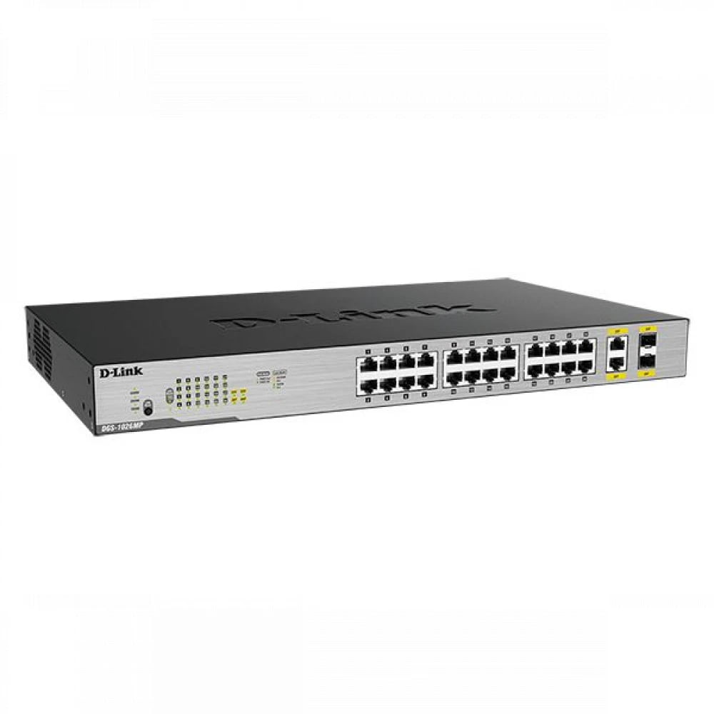 Коммутатор D-Link DGS-1026MP/A1A, 24×1 Гбит/с + 2×1 Гбит/с Combo, неуправляемый