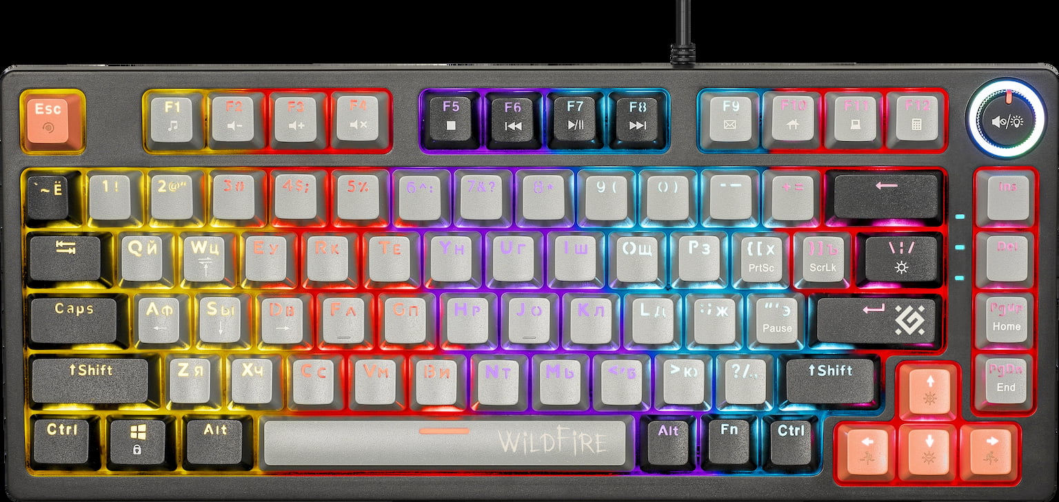 Клавиатура проводная механическая Defender Wildfire GK-213 RU,сер/чер,82кн,TNT розов,1.5м 1