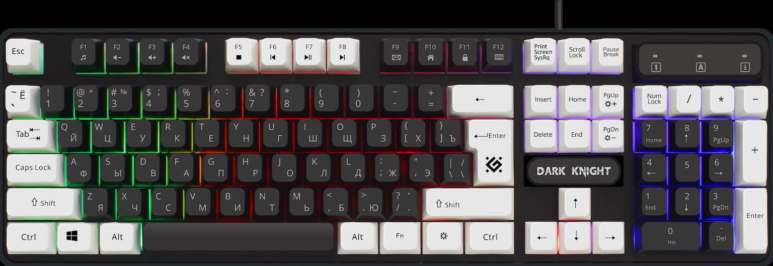 Клавиатура проводная Defender Dark Knight GK-077, USB, черный/белый
