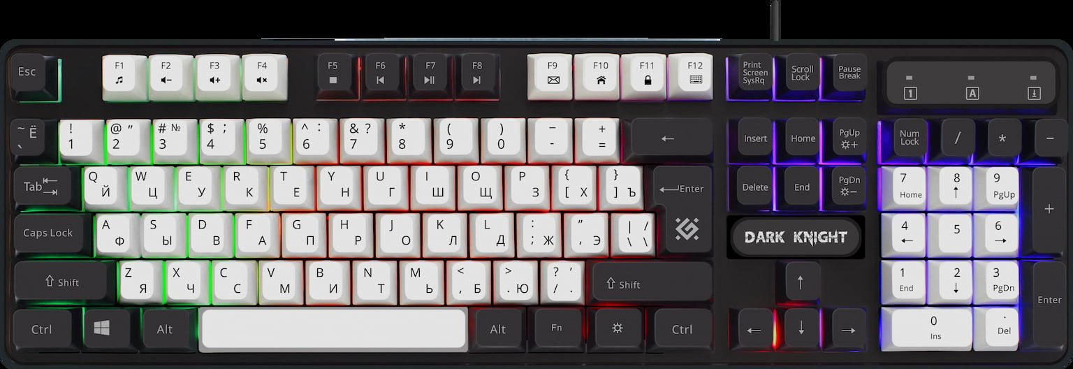 Клавиатура проводная Defender Dark Knight R GK-077, USB, черный/белый