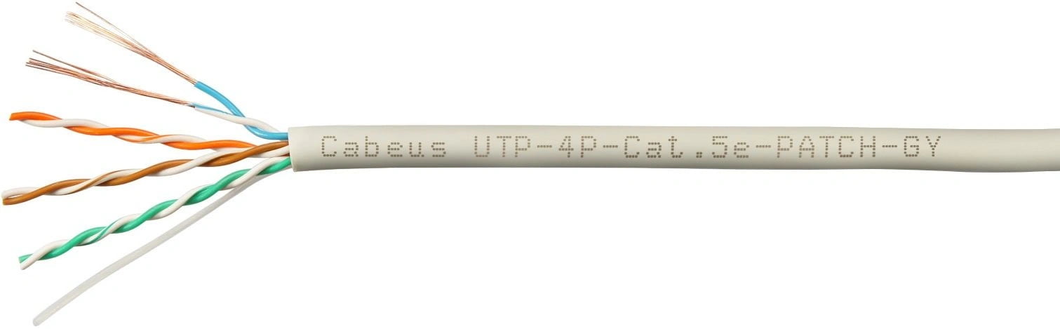 Кабель Cabeus UTP-4P-Cat.5e-PATCH-GY Кабель витая пара UTP (U/UTP), категория 5e, 4 пары, 7x0.20мм (24 AWG), многожильный (patсh), серый (305 м)