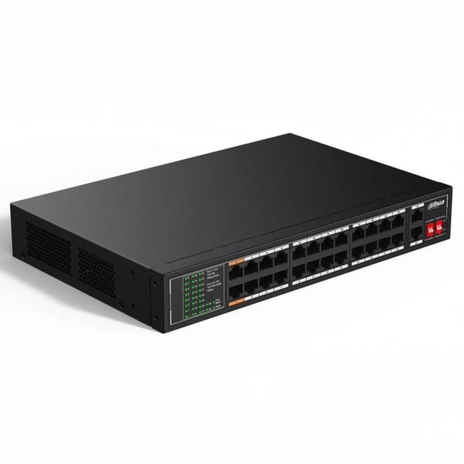 Коммутатор Dahua DH-SF1026LP, 24×100 Мбит/с + 2×1 Гбит/с, управляемый