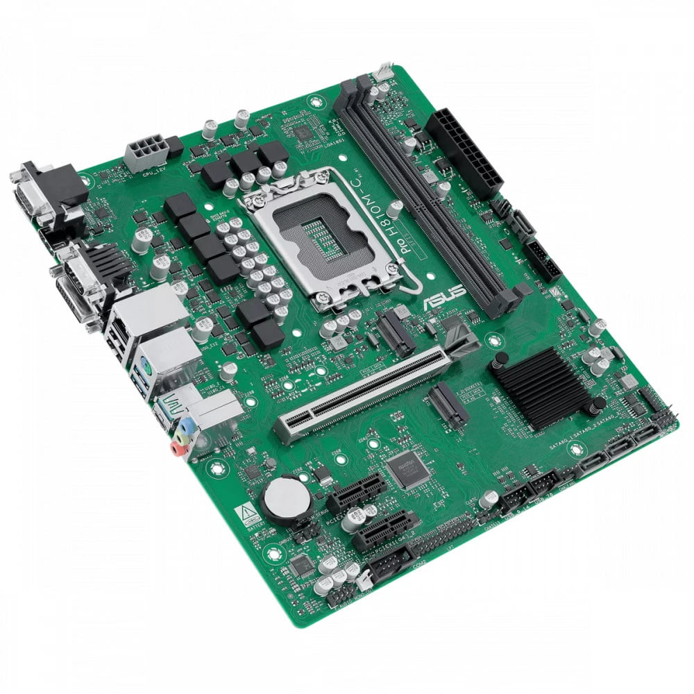 Материнская плата ASUS PRO H810M-C-CSM, LGA1851, Intel H810, 2xDDR5, 4xSATA, 2xM.2, 1xPCIe 5.0 x16, 2xPCIe 4.0 x1, 1xDP, 1xHDMI, 1xDVI-D, 1xVGA, 1x1Gb LAN, 2xUSB 10Gbps, 2xUSB-A 5Gbps, 2xUSB-A 2.0, 3x3.5 мм, 7.1, mATX