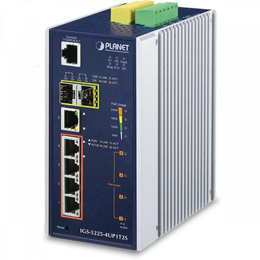 Коммутатор PLANET IGS-5225-4UP1T2S, 4×1 Гбит/с PoE++ + 1×1 Гбит/с + 2×2.5 Гбит/с SFP, управляемый