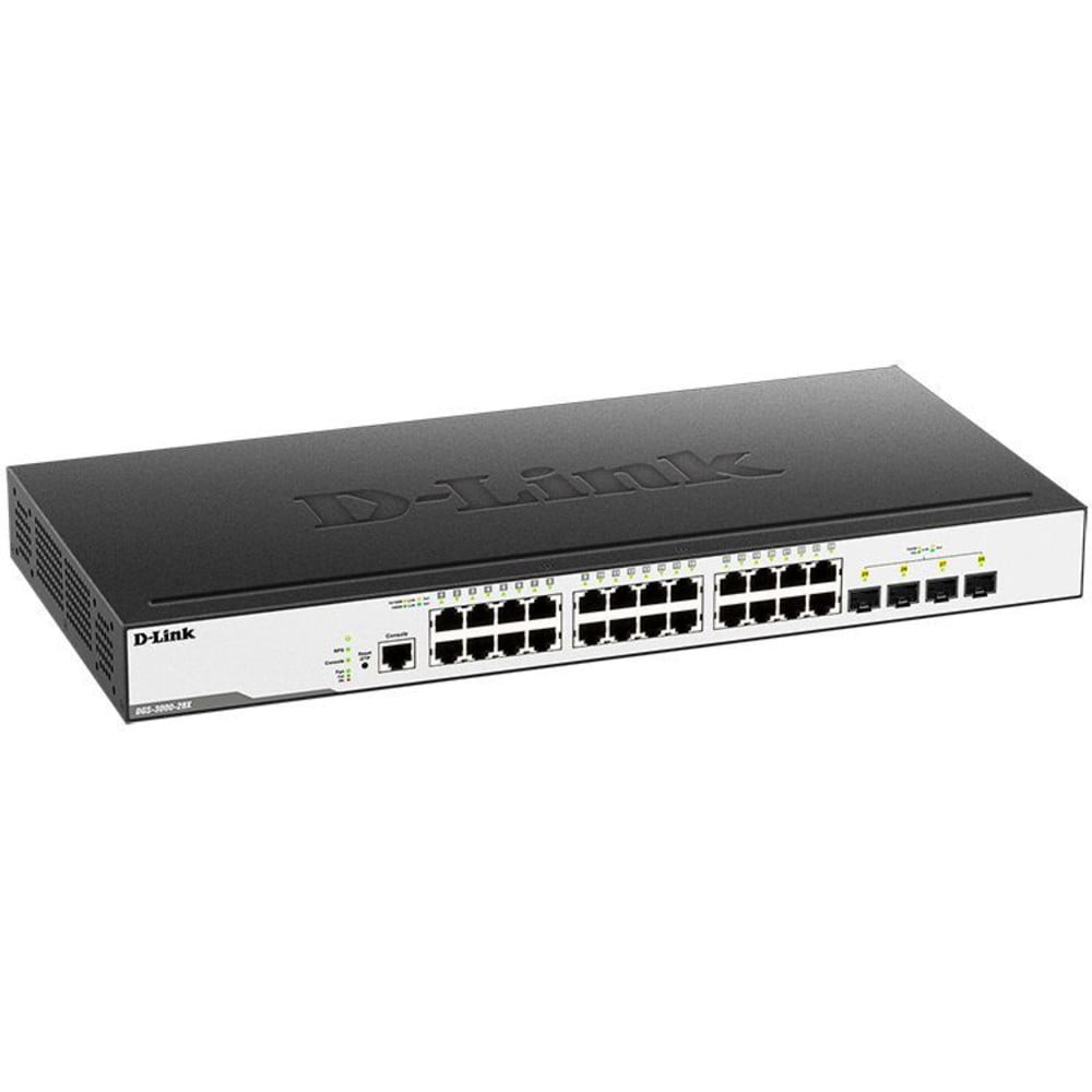 Коммутатор D-Link DGS-3000-28X/B, L2 Managed Switch with 24 10/100/1000Base-T ports and 4 10Gbase-X SFP+ ports.16K Mac address, 802.3x Flow Control, 4K of 802.1Q VLAN, VLAN Trunking, 802.1p Priority Queues, Tra