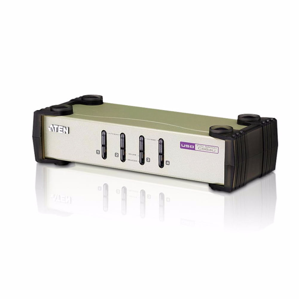 Переключатель ATEN CS84U(-AT) 4-портовый KVM-переключатель 1 user(HDB15(SVGA Female)+KBD(PS/2)+MOUSE(PS/2), KVM-порты: SPHD18(Female). В комплекте: кабели KVM (2L-5201P)-4шт. Не требует внешнего питания