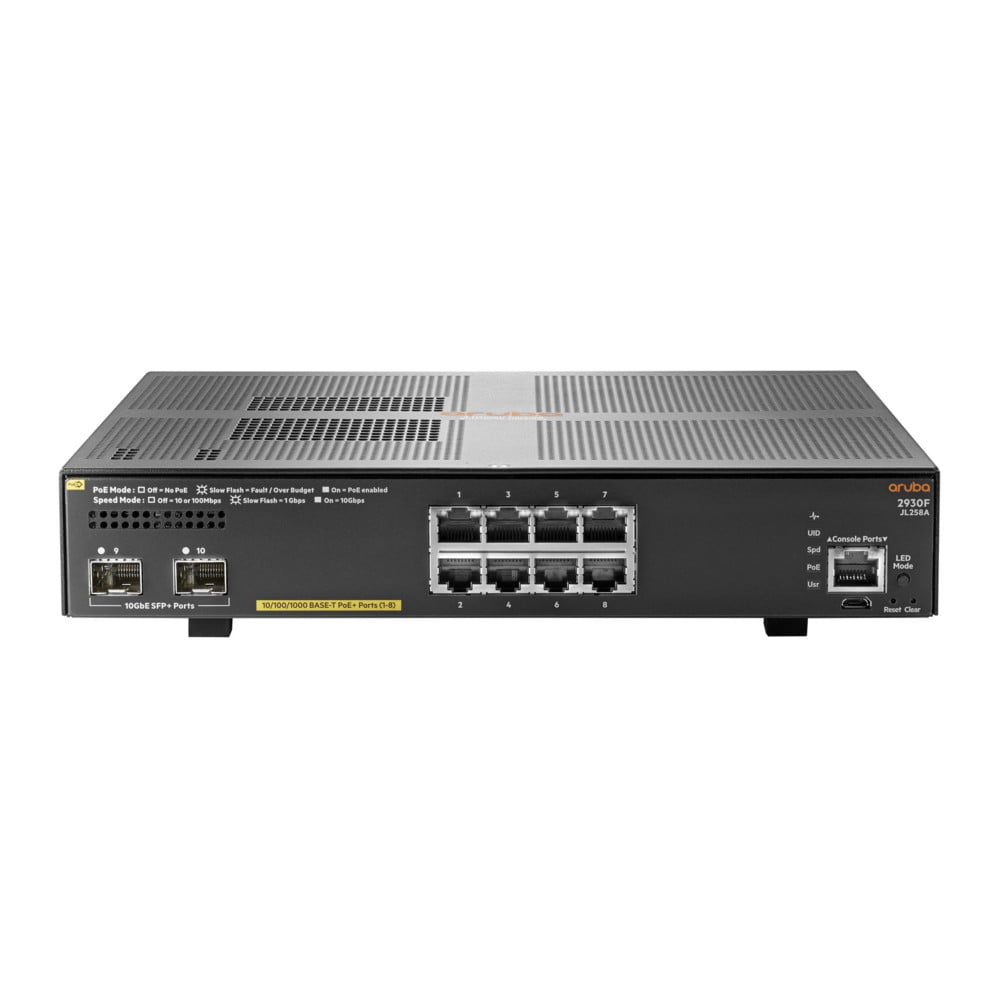 Коммутатор HPE Aruba 2930F 8G PoE+ 2SFP+, 8×1 Гбит/с PoE+ + 2×10 Гбит/с SFP+, управляемый