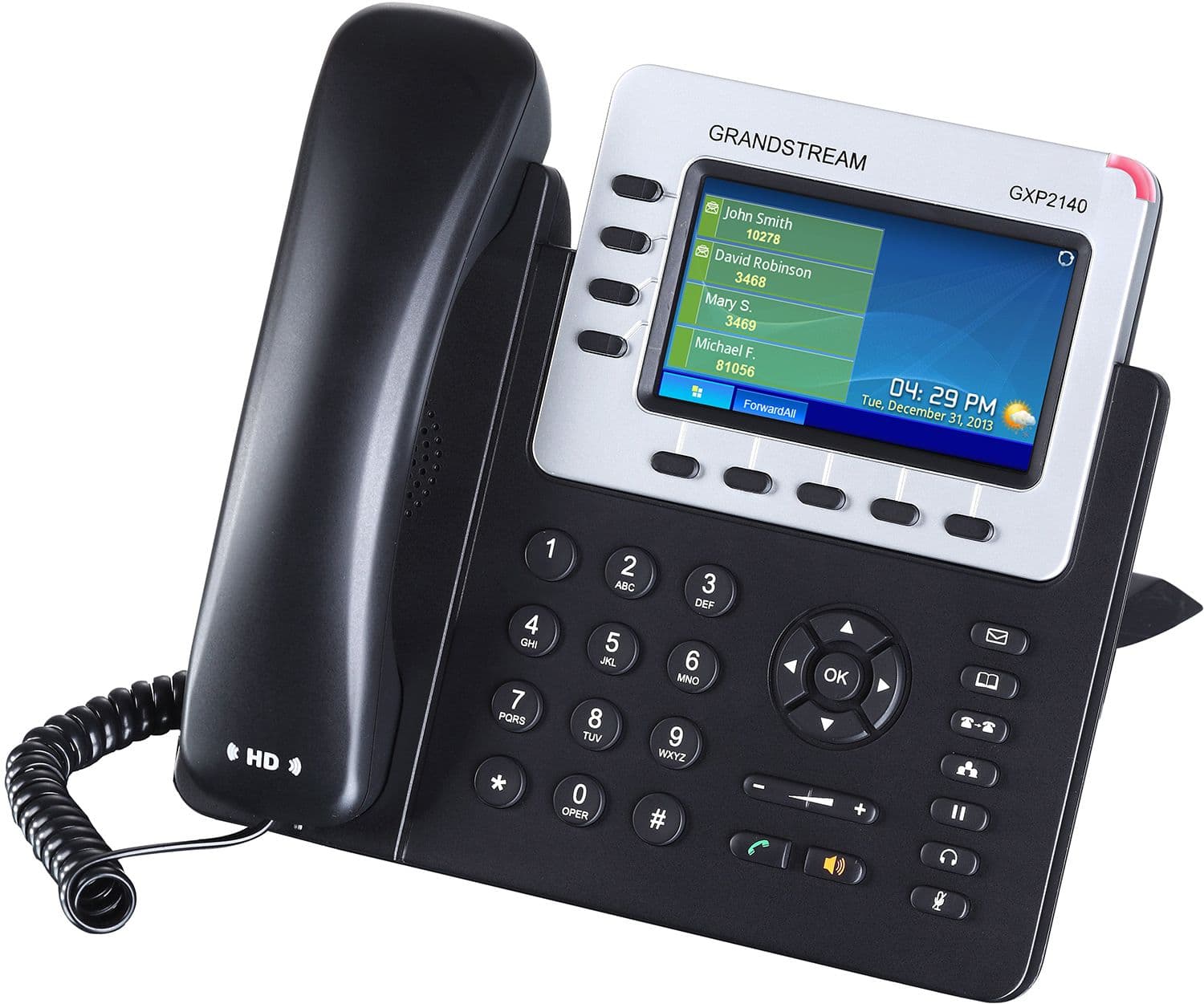 Телефон Grandstream GXP-2140, VoIP 2 Порта Ethernet 10/100/1000, 4 SIP линий, цветной TFT дисплей 480x272, HD Audio