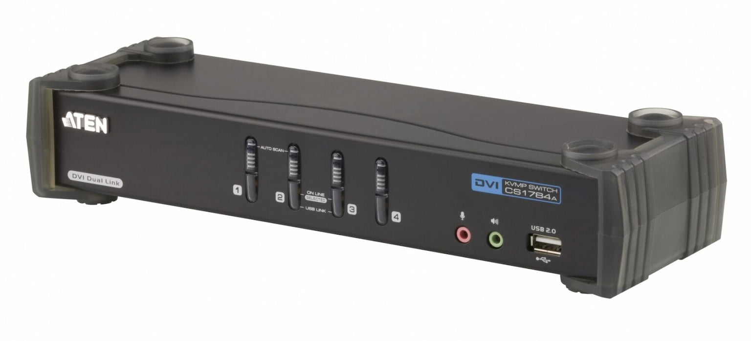 Переключатель KVM ATEN CS1784A-AT-G KVM+Audio+USB 2.0, 1 user USB+DVI => 4 cpu USB+DVI, со шнурами USB 4х1.8м., 2560x1600 60Hz DVI-D Dual Link/2048x