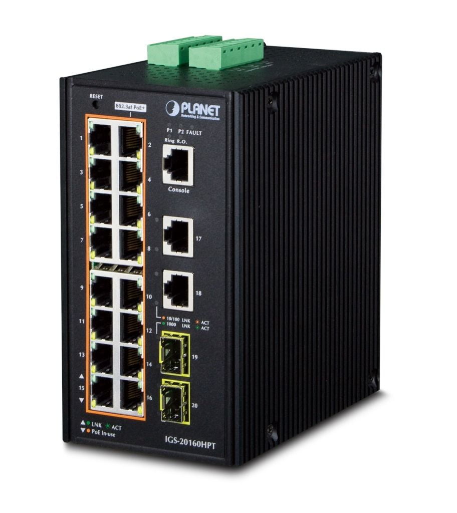 Коммутатор PLANET IGS-20160HPT, 16×1 Гбит/с PoE + 2×1 Гбит/с + 2×2.5 Гбит/с SFP, управляемый